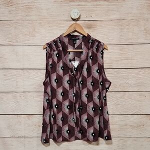 NWT A Love Story Geometric Patterned Maroon Black Sleeveless Top 2X